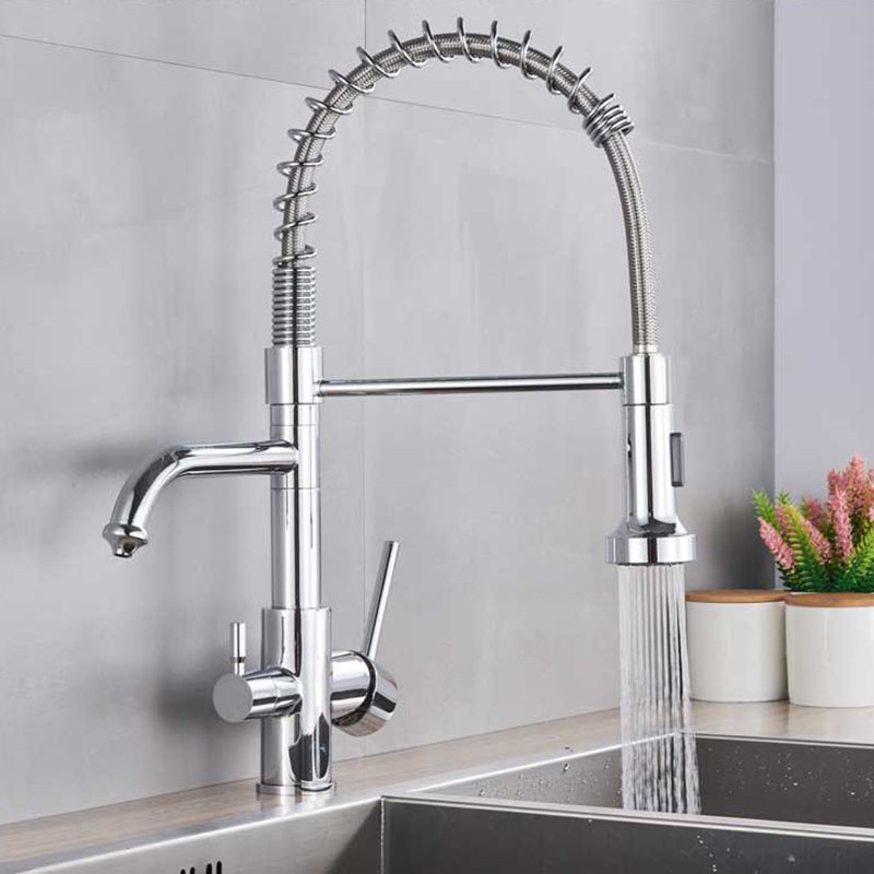 Grifo De Cocina De 3 Vías De Acero Inoxidable Cepillado Rotación De 360° Agua Caliente Y Fría Agua Potable 3 En 1 Grifo De Cocina Para Purificador De Agua-B (color
