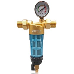 Filtro de agua con malla inox autolimpiante para entrada general de agua con manómetro