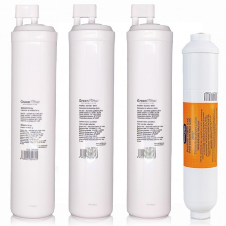 Kit 4 filtros recambio osmosis inversa green filter tipo CS pos filtro rosca 1/4"