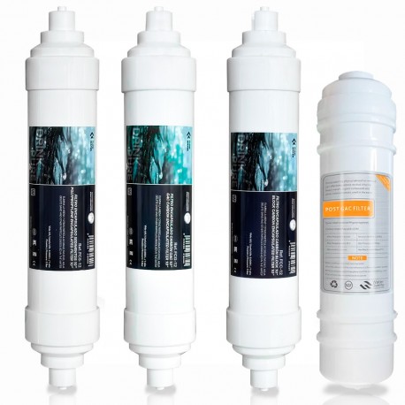 kit 4 filtros en linea ósmosis compacta conexión espiga 2" x 10"