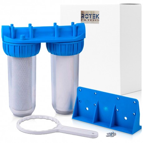 Filtro de agua doble con conexión 1", cartucho de sedimentos y carbón activo CTO