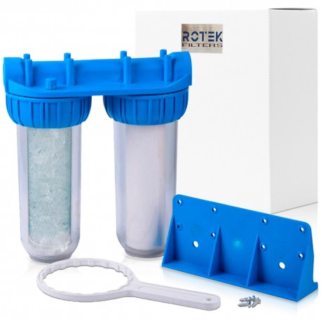 Filtro de agua doble con conexión 1", cartucho de sedimentos y carbón activo CTO