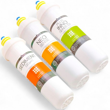 Kit 3 Filtros Recambio Ósmosis Inversa COWAY P-160L Circle – Prefiltro, Neo-Sense, Post-filtro Carbón