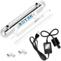 Esterilizador UV Agua ROTEK 12W - Acero Inoxidable 304 - 226L/h - Para Ósmosis, Acuarios y Agua Lluvia