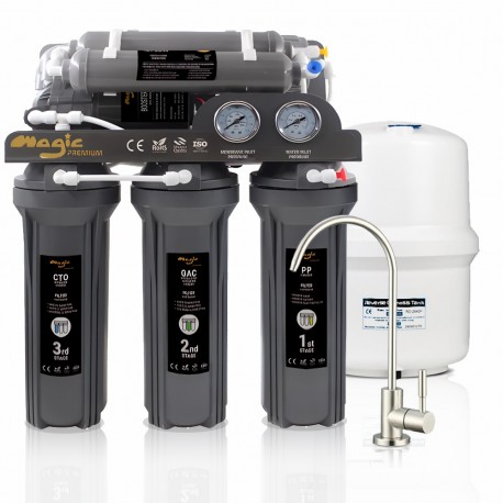 MAGIC PREMIUM Ósmosis Inversa Profesional 5 Etapas - Eficiencia 2:1 -Bomba Booster