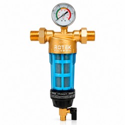 Prefiltro de Agua Autolimpiante de Latón con Manómetro y Malla Inox 40 Micras 1” y 3/4”