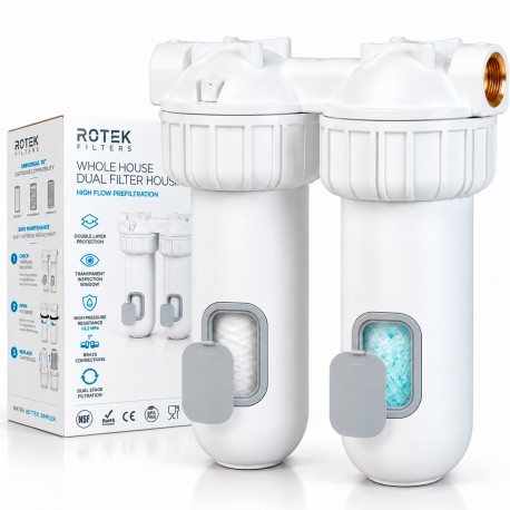Filtro de Agua Doble Antical ROTEK 10" – Sedimentos 50 Micras + Polifosfatos | 1"